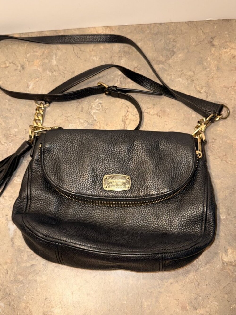 Michael Kors Black Leather Fold-Over Crossbody Bag